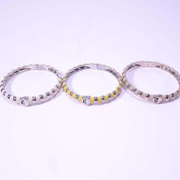 Banana Republic Women's Silver NUDES Enamel Striped Cuff Bracelet Set 3 NWT 78 - Picture 4 of 8